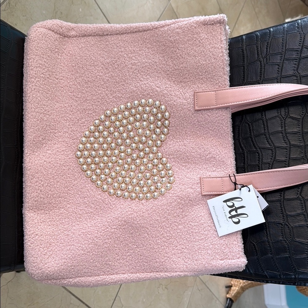 Blush Pink Heart Tote with pearl embellishments